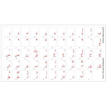 Imagem de Adesivos transparentes FARSI (PERSIANO) com letras vermelhas para notebooks e teclados