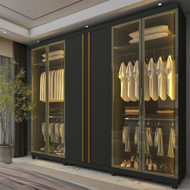 Imagem de Guarda-Roupas Casal 6 Portas com 4 Portas Reflecta com Pés com LED Absolut New 100% MDF Grafite