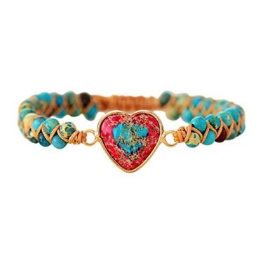 Imagem de Pulseira de jaspe de coração apaixonado, 2022 novas pulseiras com pingente de pedra imperial natural em forma de coração, pulseiras clássicas em forma de coração, pulseiras artesanais ajustáveis