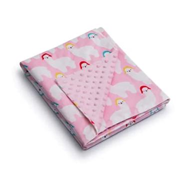 Imagem de Manta Soft Bebê Plush Relevo Cobertor Microfibra Pipoquinha Lhama Rosa