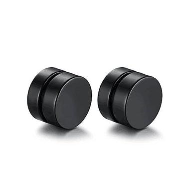 Imagem de Brinco Falso Alargador Imã E Pressão Masculino 2 Lados 1 Par Cor:Preto;Tamanho:8