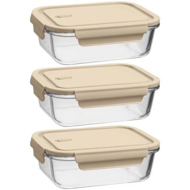 Imagem de Kit 3 Potes de Vidro Herméticos 1,04L Retangulares Capuccino UZ Marmita Borossilicato