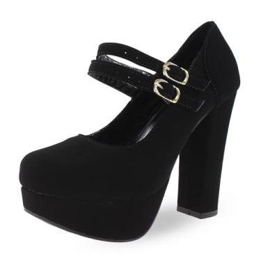 Imagem de Sapato Boneca Re&Ton Meia Pata Salto Alto Grosso Feminino MP26 (Preto, BR, Adulto, Numérico, 35)