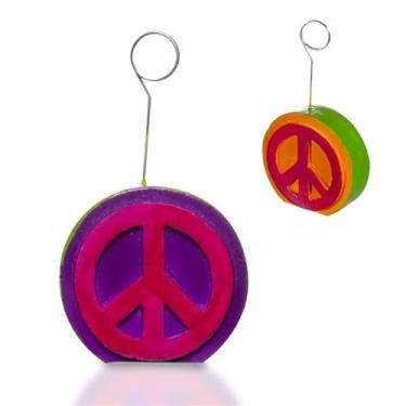 Imagem de Beistle Suporte para balão de foto ponderado com sinal da paz anos 60 Love Happiness Groovy Decorações de festa de aniversário, 170 g, rosa/roxo/verde/laranja