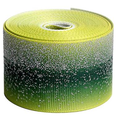 Imagem de Tvoip Fita de gorgorão de poliéster arco-íris com glitter Tie Dye Fitas de gorgorão 1-1/2" (38 mm) x 10 jardas para laços de cabelo, embalagem de (verde)
