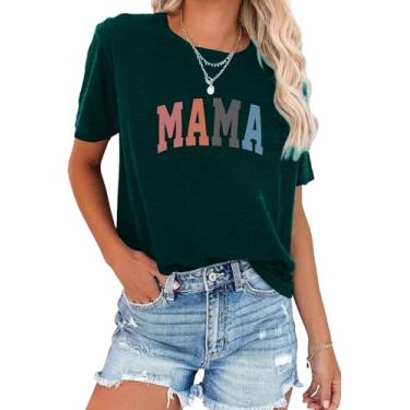 Imagem de FKEEP Mamãe camiseta feminina com estampa de letras, mamãe, presentes, camisetas casuais, manga curta, caimento solto, Verde, M