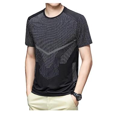 Imagem de Camiseta masculina atlética de manga curta malha respirável camiseta de treino suave de secagem rápida, Preto, XXG