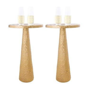 Imagem de Mesa de canto pequena redonda dourada da Objet D'Art, destaque, lateral, pedestal, martini, mesa de coquetel e bebida para sala de estar, decoração de estilo vintage de metal latão Esther, 53 cm de