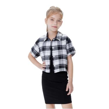 Imagem de PATPAT Vestido feminino de 2 peças, vestidos e blusa de botão cropped para 5 a 12 anos, Preto, 7-8 Anos
