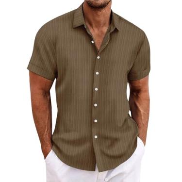 Imagem de Aniywn Camisa masculina casual de verão para praia casual com botão de manga curta, ajuste regular, para trabalho no escritório, camisas havaianas, Café A4, XXG