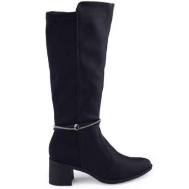 Imagem de Bota Feminina Cano Alto Maleável Salto Bloco Médio Com Strass Dakota G9622-Feminino