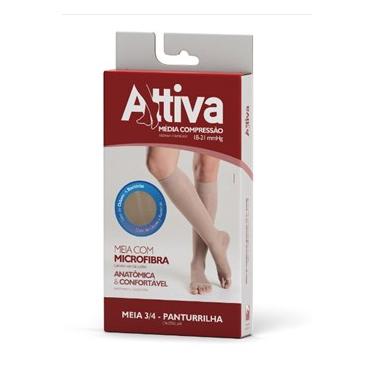 Imagem de Meia Attiva 3/4 Média Compressão Feminina Attiva Ponteira Aberta Cor N