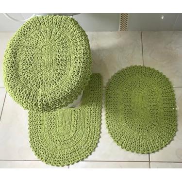 Imagem de Tapete De Croche Para Banheiro Colorido 3 Peças (Pistache)