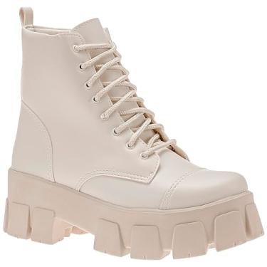 Imagem de Bota Coturno Feminino Tratorado Plataforma Blogueira (Off White, BR, Adulto, Numérico, 39)