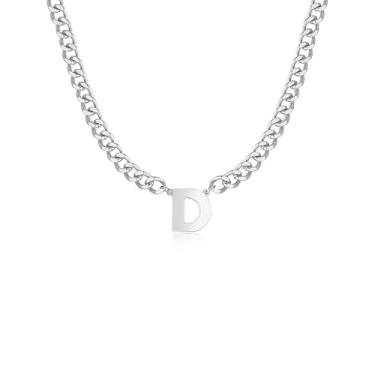 Imagem de Jwicklirrng Colar com inicial A a Z para homens, meninos, aço inoxidável, 6 mm, corrente cubana com pingente de letra inicial para namorado, dia dos pais, joias, presentes, Aço inoxidável, Zircônia