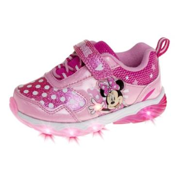 Imagem de Disney Tênis feminino innie Mouse – Minnie Mouse slip-on sem cadarço com iluminação (bebê/criança pequena), Minnie Mouse rosa, 12 Little Kid