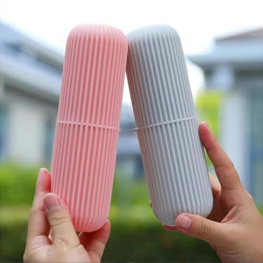Imagem de Porta Escova de Dentes de Plástico, Moderno, Prático, Ideal para Viagem, Trabalho, Escola, Faculdade, Estojo Multiuso (Rosa)