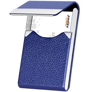 Imagem de Porta-cartões de visita profissional Padike de couro PU para cartões de visita com porta-cartões de visita, porta-cartões finos de metal com fecho magnético, Azul