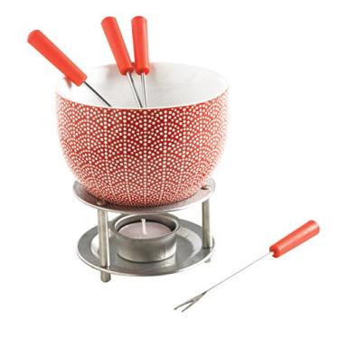 Imagem de Mastrad Conjunto de fondue – Inclui vaso de fondue de cerâmica, garfos de aço inoxidável, suporte de vela e suporte de aquecimento – derrete chocolate, queijo e mais