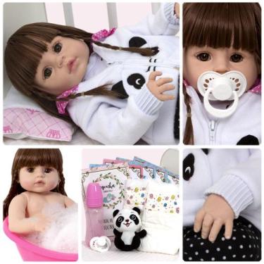 Imagem de Bebe Reborn Menina Pandinha Realista 100% Silicone 13 Itens - Cegonha 