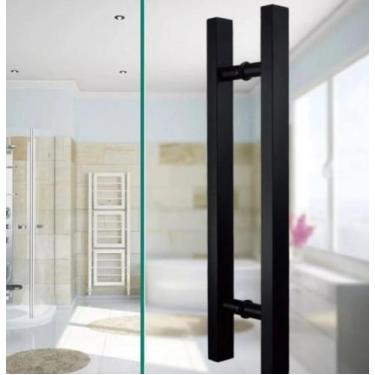 Imagem de Puxador Barra Chata 40cm Preto fosco Alumínio Porta Vidro madeira e pi