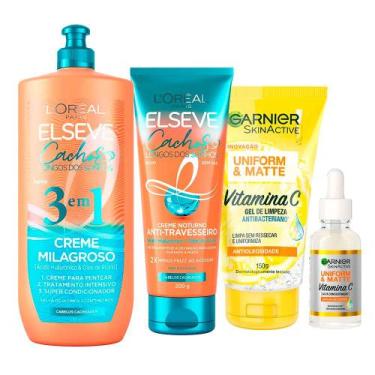 Imagem de Garnier + Elseve Cachos Kit - Gel de Limpeza Facial + Sérum Facial + C