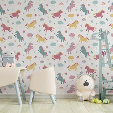 Imagem de Papel De Parede Adesivo Infantil Unicórnios Coloridos 2,80M - Plimshop