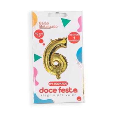 Imagem de Balão Metalizado Números 40cm Dourado - FUTURE, 6, Dourado