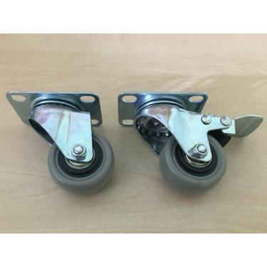 Imagem de Kit 4 Rodizio Rolamento 2pol. Pu Placa (2 Com Freio + 2 Sem) - ABCMAIO