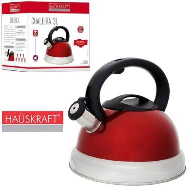 Imagem de Chaleira de inox metalizado vermelha com apito hauskraft 3l - Haüskraf