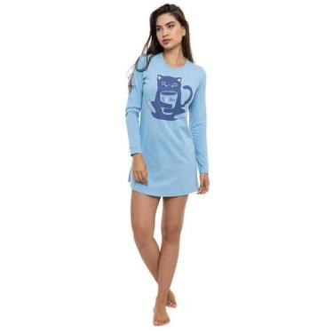 Imagem de Camisola Curta Doce Luar 5611 Cat Coffee, Azul claro, M
