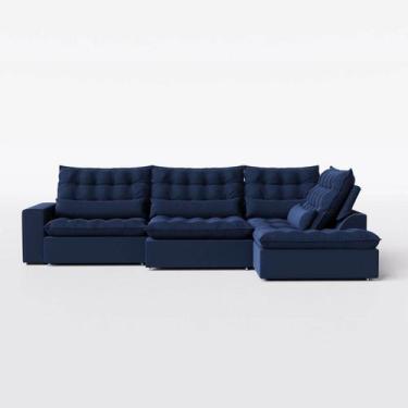 Imagem de Sofá Volt com Chaise 3,00m em Suede Veludo Azul - Home Mobily