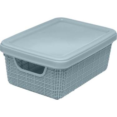Imagem de Cesta Organizadora Retangular Com Tampa Juta 1,8 L - Jaguar, Azul