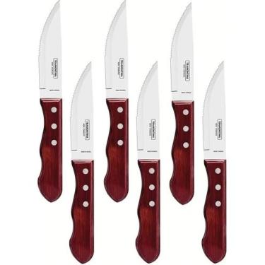 Imagem de Jogo 6 Facas Jumbo Churrasco Polywood Aço Inox Cabo Vermelho - Tramont