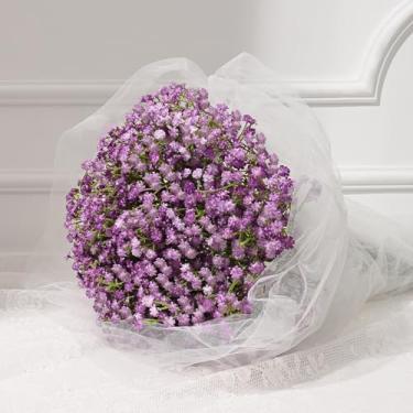 Imagem de Dolicer 15 peças de flores artificiais de hálito de bebê, flores roxas de haste longa para hálito de bebê a granel artificial, toque real falso hálito de bebê Gypsophila para casamento, buquê de