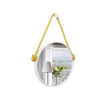 Imagem de Espelho Decorativo Adnet Branco Alça Sisal Amarelo 50 cm Redondo - E2G