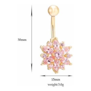 Imagem de Piercing De Umbigo Dourado Banhado A Ouro 18k Flor Zirconia - De Castr