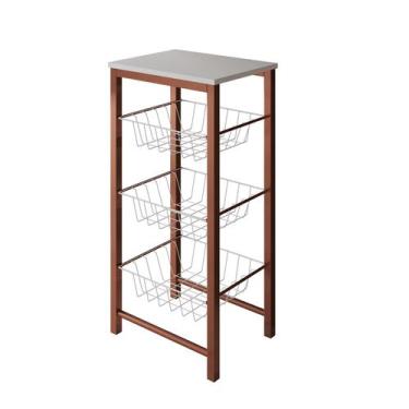 Imagem de Fruteira de Chão Cozinha Montada Aço Cobre Tampo Branco Cesto Branco R