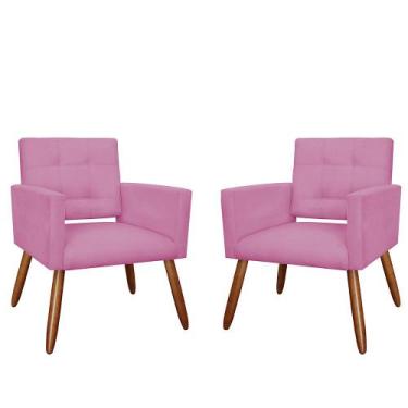 Imagem de Combo 02 Poltronas Decorativas Camila Pés Palito Suede Rosa - DS Estof