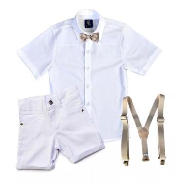 Imagem de Conjunto Batizado Branco Manga Curta Bebe Infantil  Cores e Tamanhos -