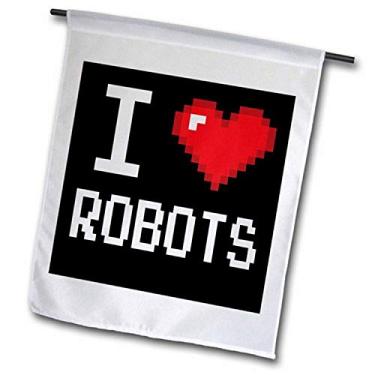 Imagem de 3dRose fl_118933_2" Geek Old School Pixels Pixelated 8Bit I Heart I Love Robots Bandeira de jardim, 45 x 68 cm