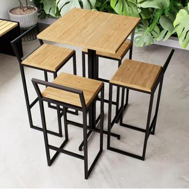 Imagem de Conjunto Mesa Alta Bar Bistrô Quadrada 4 Banquetas Confort Pinus Industrial Black