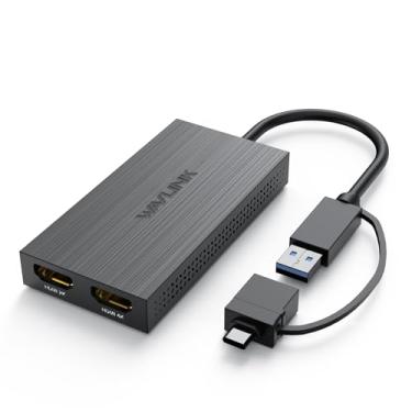 Imagem de WAVLINK Adaptador USB 3.0 ou USB C para HDMI para monitores duplos, adaptador universal de vídeo gráfico USB para HDMI duplo de 1080p a 60Hz para USB 3.0 ou USB-C, Thunderbolt 3/4, USB 4, Windows, Mac