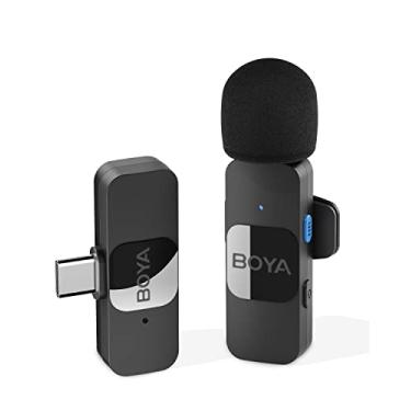 Imagem de BOYA BY-V10 Microfone sem fio USB-C sem fio, mini microfone de lapela com cancelamento de ruído, compatível com smartphone Android/Tipo-C e laptop para YouTube, podcast, Facebook, gravação de vlogging
