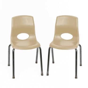 Imagem de Cadeira infantil Factory MyPosture Plus de 35,5 cm, bege com pernas cromadas, pacote com 2, solução de assento ergonômica empilhável para salas de aula e escolas domésticas