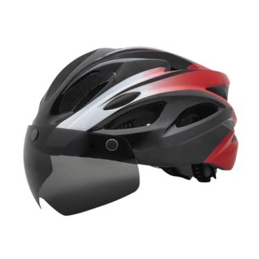 Imagem de Aymzbd Capacete de bicicleta capacete de ciclismo óculos destacáveis ​​resistente a impacto para homens mulheres conforto capacete de bicicleta equipamento, Preto Vermelho