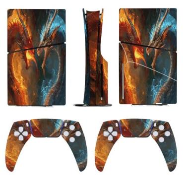 Imagem de Buyidec Adesivo para PS5 Slim Disc Dois Dragões Fire Skin Console Controlador Acessórios Capas Anime Vinil Capa Adesivo Conjunto Completo para Playstation5 Slim Disk Edition