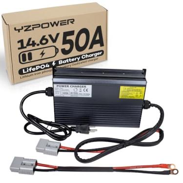 Imagem de YZPOWER Carregador de Bateria 14.6V 50A Lifepo4 para Barco Marinho Rv Gramado Motor Motocicleta Carrinho de Golfe, Carregador de Baterias Recarregáveis de Ciclo Profundo 12V Carregador Ac-Dc