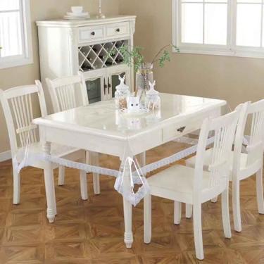 Imagem de JEGPWBKT Toalha de mesa impermeável de plástico transparente, toalha de mesa retangular com macramê de renda, à prova de derramamento de óleo, capa de mesa para mesas de jantar, festas e feriados