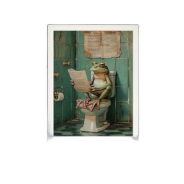 Imagem de Quadro Perereca No Banheiro Lendo Jornal 24X18Cm - Com Vidro - Quadros